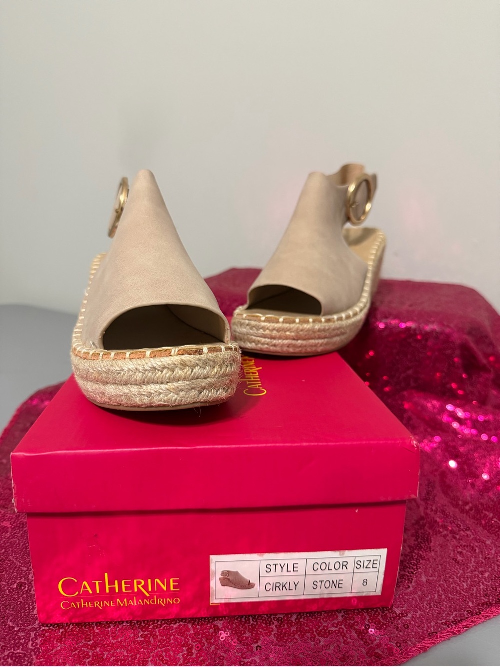 Catherines Stone Espadrille Slingback Wedges with Buckle